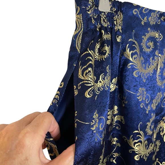Traditional Vietnamese Silk Pant Suit Blue Gold Brocade Small - Picture 4 of 11